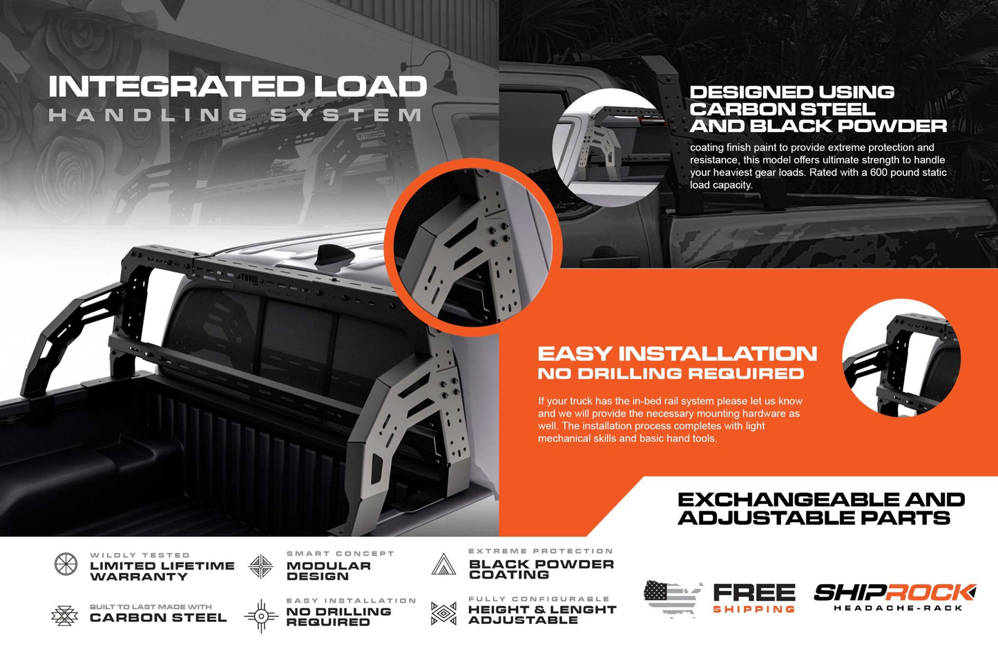 4CX Series Shiprock Headache Rack - Fits 2016 to 2026 Honda Ridgeline by TUWAPRO