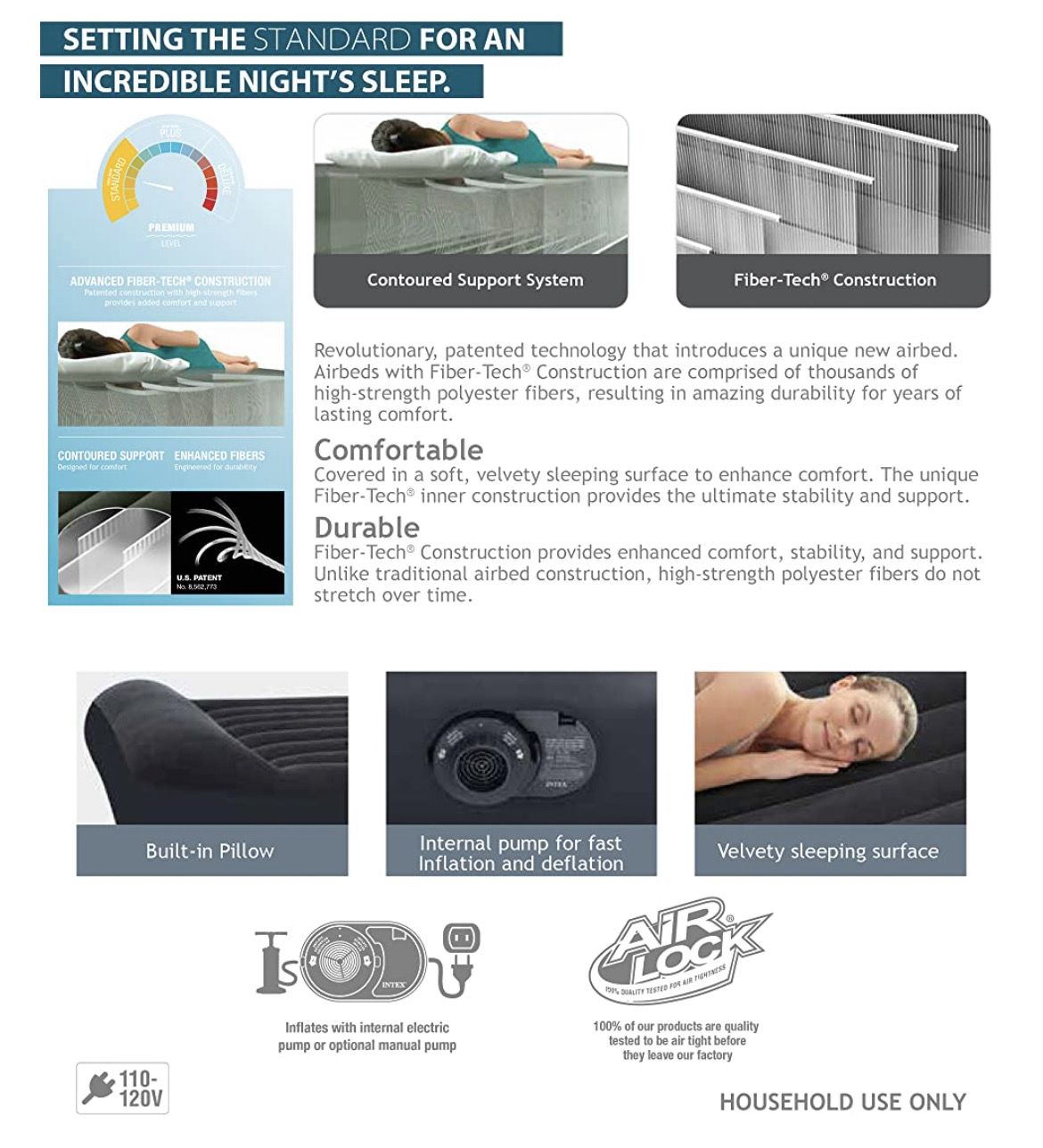 Queen Size Camping Air Mattress Bed with Built-in Pump