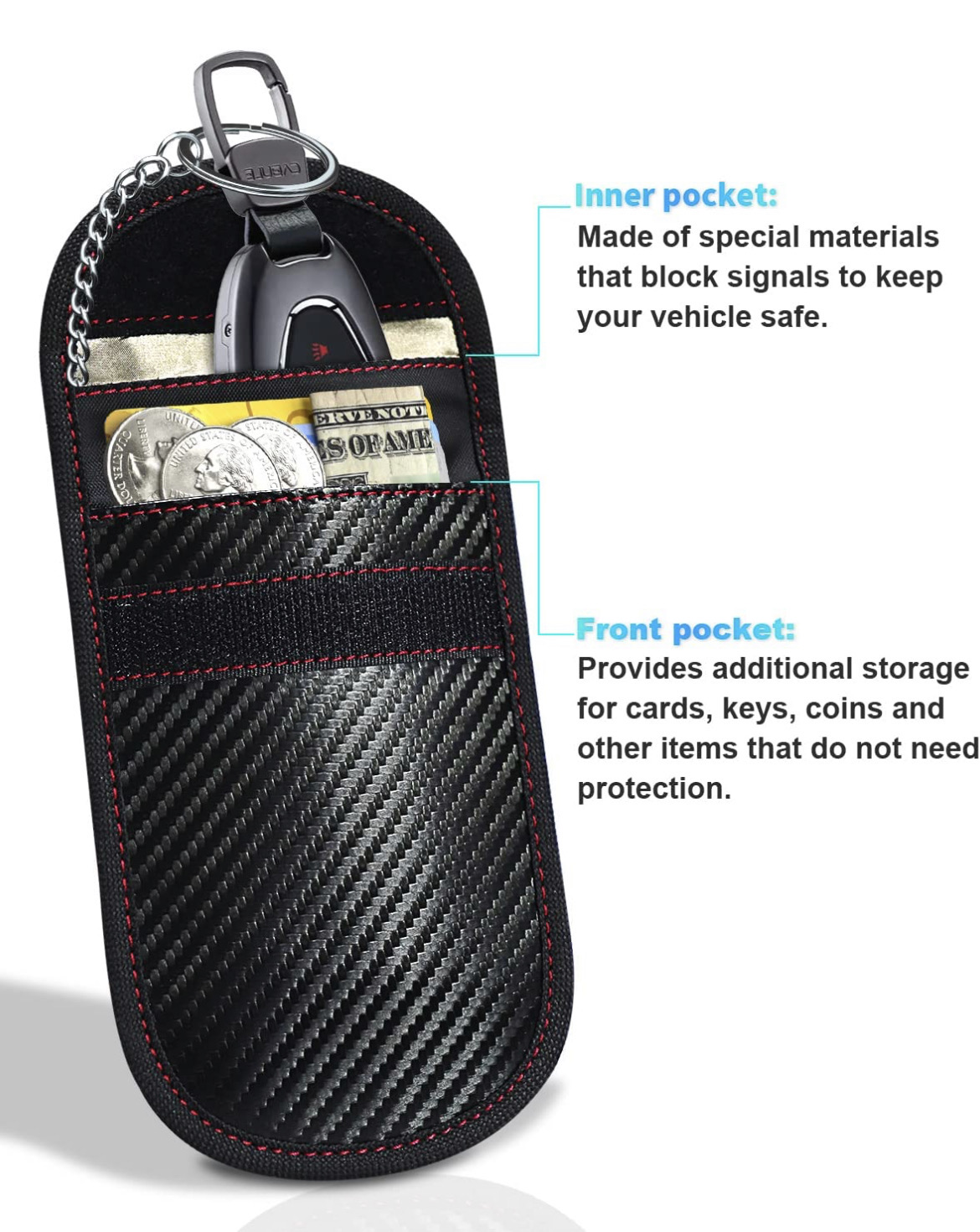 RFID Key Fob Antitheft Car Security Protector - Pouch Bags Key Fob Signal Blocker, Anti-Hacking Key Protection (2 Pack)