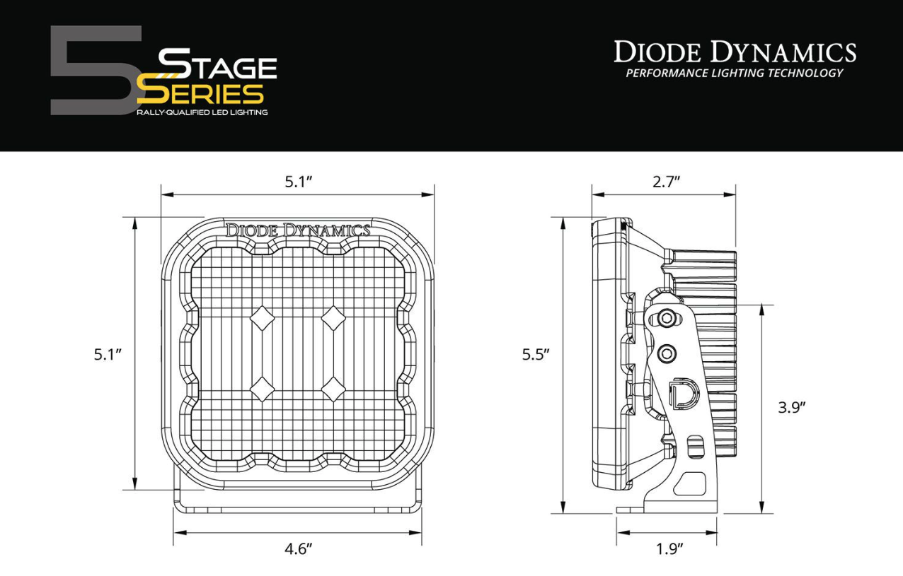 SSC5 Diode Dynamics Stage Series 5" White or YellowSport LED Pod (pair)