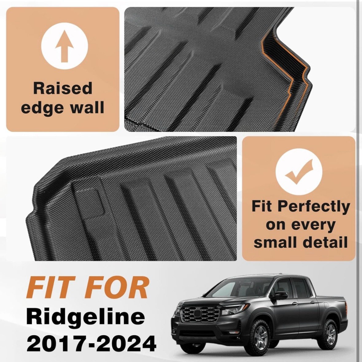 Truck Bed Mat Compatible with 2017-2024 Honda Ridgeline Accessories 5.3FT Vehicle Bed Mat Perfectly Flush All Weather