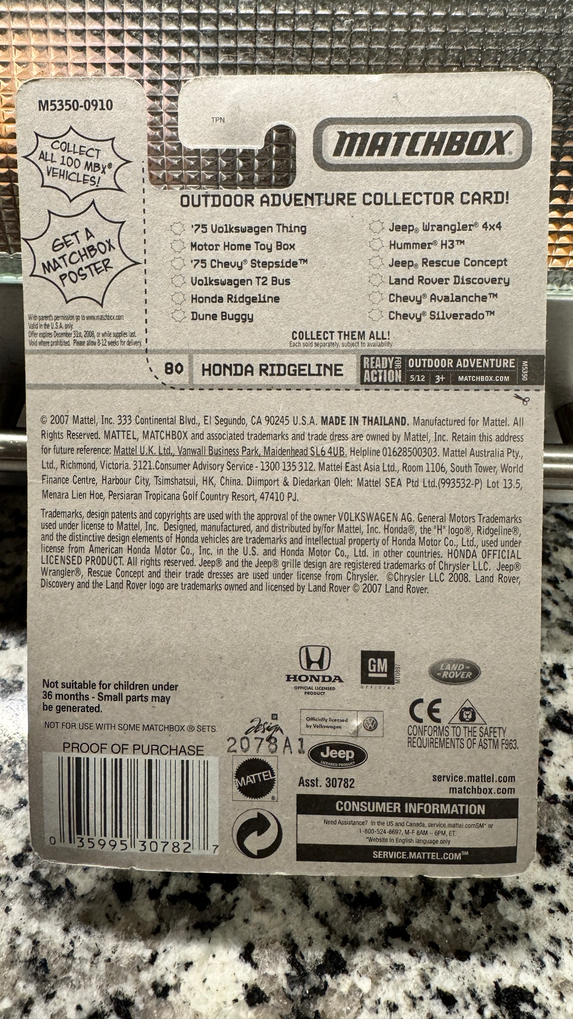 Matchbox Honda Ridgeline 80 Outdoor Adventure Black 12 5/12 M5350