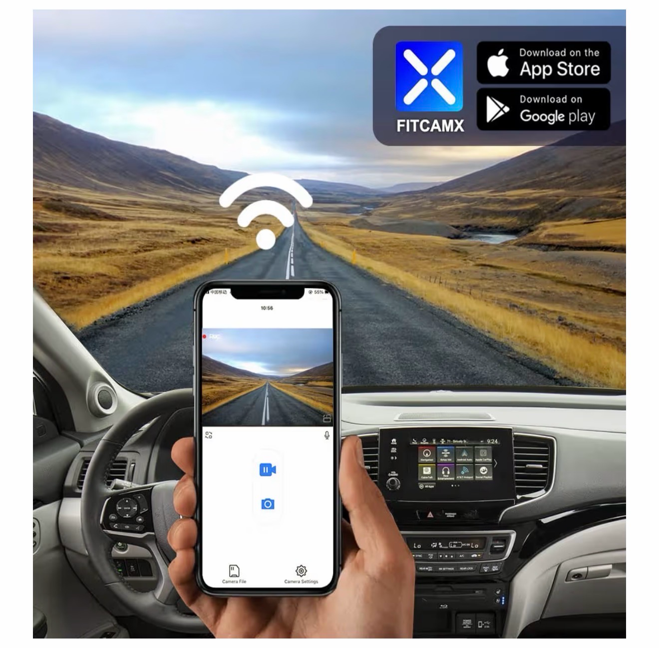 Fitcamx 4K Dash Cam Suitable for Honda Pilot 2016-2022 & Passport 2019-2025 Touring EX LX Elite Sport EXL (DZ-0337), OEM Look, UHD 2160P Video, WiFi & APP, Loop Recording, G-Sensor, Plug&Play, 64GB